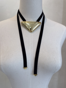 Prada Triangle Logo Pendant Leather Necklaces Prada Triangle Logo Pendant Leather Necklaces