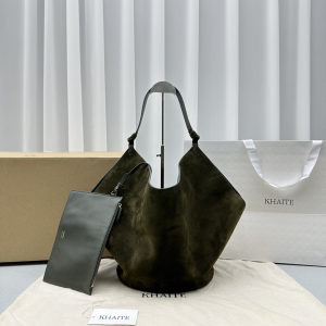 Khaite The Medium Lotus Tote Bag Green Suede Leather Khaite The Medium Lotus Tote Bag Green Suede Leather