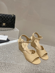 Chanel Fabric Wedge Sandal Beige