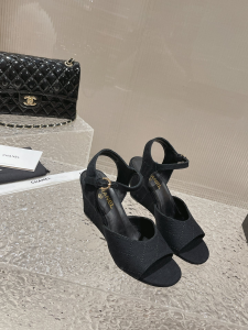 Chanel Fabric Wedge Sandal Black