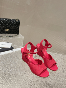 Chanel Fabric Wedge Sandal Red