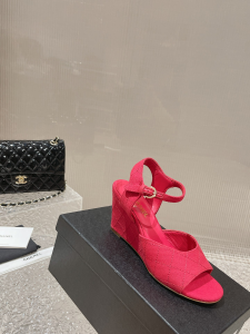 Chanel Fabric Wedge Sandal Red