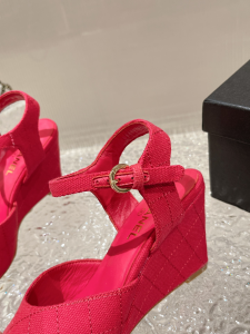 Chanel Fabric Wedge Sandal Red
