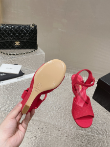 Chanel Fabric Wedge Sandal Red
