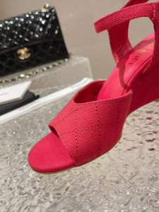 Chanel Fabric Wedge Sandal Red