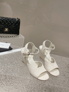 Chanel Fabric Wedge Sandal White
