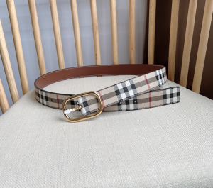 Burberry Check and Leather Belt Archive Beige Gold 30MM Burberry Check and Leather Belt Archive Beige Gold 30MM