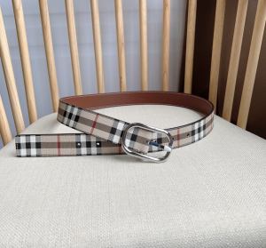 Burberry Check and Leather Belt Archive Beige Silver 30MM Burberry Check and Leather Belt Archive Beige Silver 30MM