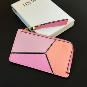 Loewe Puzzle Zip Continental Leather Wallet Coin Card Holder Pink Loewe Puzzle Zip Continental Leather Wallet Coin Card Holder Pink