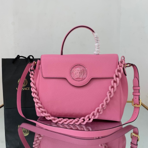Versace Large La Medusa Plaque Top Handle Shoulder Leather Bag Pink Versace Large La Medusa Plaque Top Handle Shoulder Leather Bag Pink
