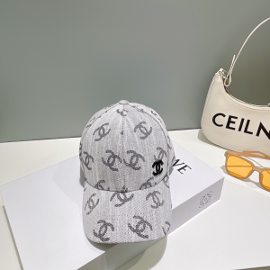 Chanel Allover CC Logo Baseball Hat Gray