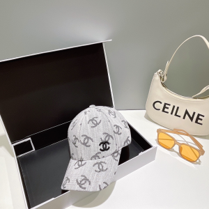 Chanel Allover CC Logo Baseball Hat Gray