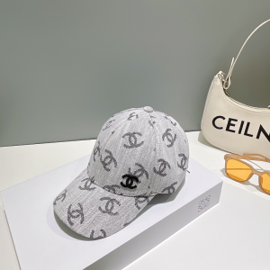 Chanel Allover CC Logo Baseball Hat Gray