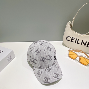 Chanel Allover CC Logo Baseball Hat Gray