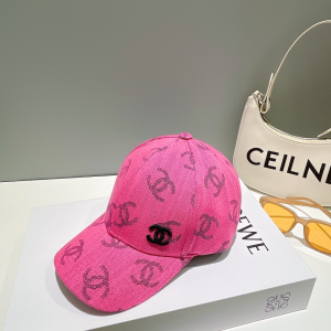 Chanel Allover CC Logo Baseball Hat Pink