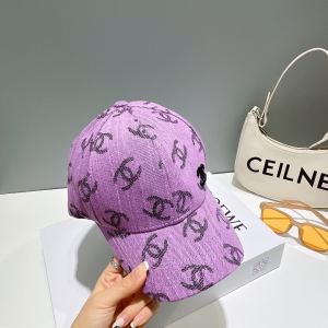 Chanel Allover CC Logo Baseball Hat Purple
