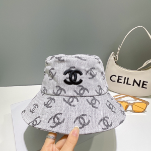 Chanel Allover CC Logo Bucket Hat Gray