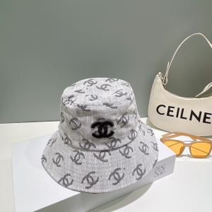 Chanel Allover CC Logo Bucket Hat Gray
