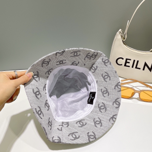 Chanel Allover CC Logo Bucket Hat Gray