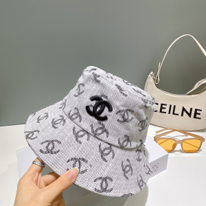Chanel Allover CC Logo Bucket Hat Gray