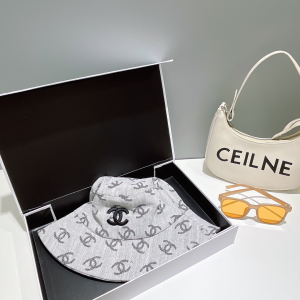 Chanel Allover CC Logo Bucket Hat Gray