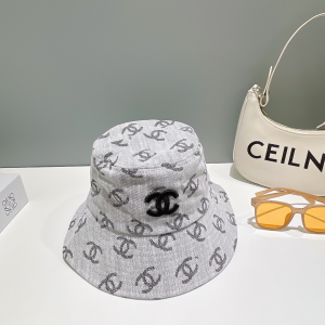 Chanel Allover CC Logo Bucket Hat Gray