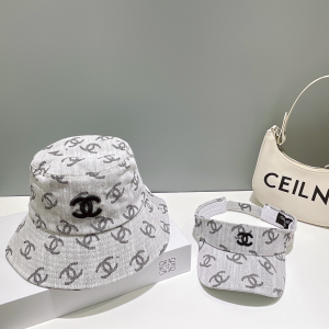 Chanel Allover CC Logo Bucket Hat Gray