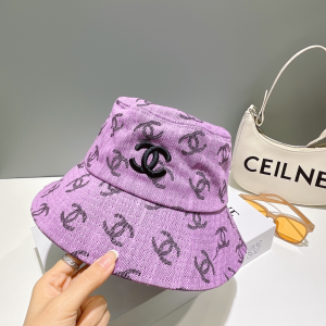 Chanel Allover CC Logo Bucket Hat Purple