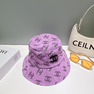 Chanel Allover CC Logo Bucket Hat Purple