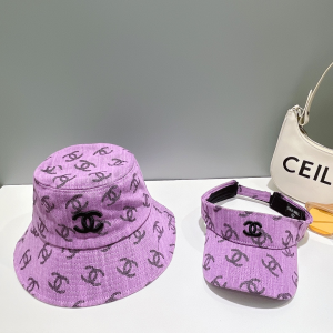 Chanel Allover CC Logo Bucket Hat Purple