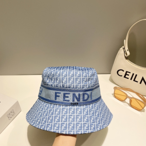 Fendi FF Logo Light Blue Cotton Bucket Hat