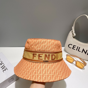 Fendi FF Logo Orange Cotton Bucket Hat