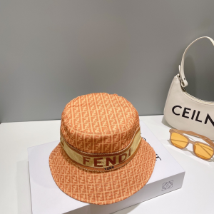 Fendi FF Logo Orange Cotton Bucket Hat