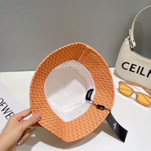 Fendi FF Logo Orange Cotton Bucket Hat