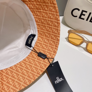 Fendi FF Logo Orange Cotton Bucket Hat