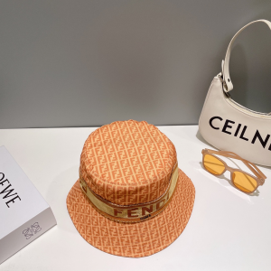 Fendi FF Logo Orange Cotton Bucket Hat