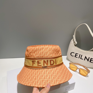 Fendi FF Logo Orange Cotton Bucket Hat