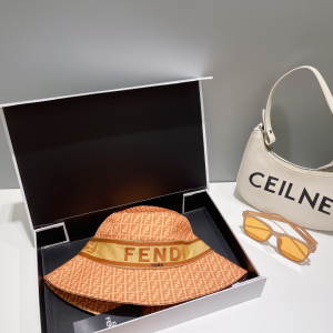 Fendi FF Logo Orange Cotton Bucket Hat