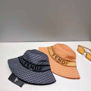Fendi FF Logo Orange Cotton Bucket Hat