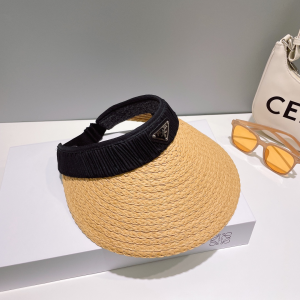 Prada Logo Raffia Visor Cap Hat Beige