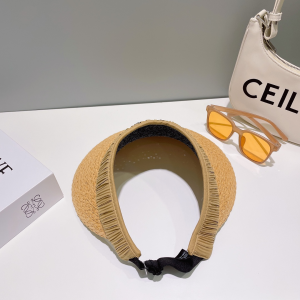 Prada Logo Raffia Visor Cap Hat Beige