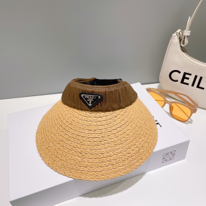 Prada Logo Raffia Visor Cap Hat Beige
