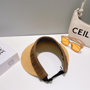 Prada Logo Raffia Visor Cap Hat Beige