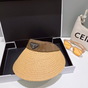 Prada Logo Raffia Visor Cap Hat Beige