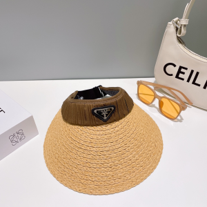 Prada Logo Raffia Visor Cap Hat Beige
