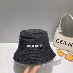 Miu Miu Embroidery Logo Denim Bucket Hat Black Miu Miu Embroidery Logo Denim Bucket Hat Black