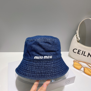 Miu Miu Embroidery Logo Denim Bucket Hat Blue Miu Miu Embroidery Logo Denim Bucket Hat Blue