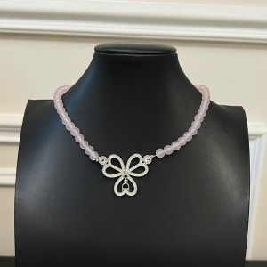 Dior Pink Rose Quartz Silver Necklaces