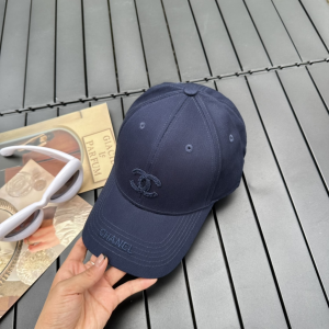 Chanel CC Logo Canvas Baseball Cap Hat Blue
