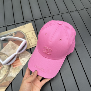 Chanel CC Logo Canvas Baseball Cap Hat Pink
